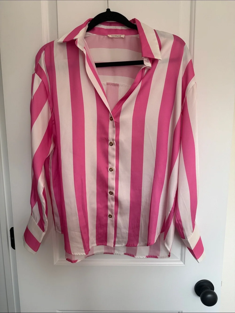 Sundry Pink and White Vertical Stripe Button-Down Shirt